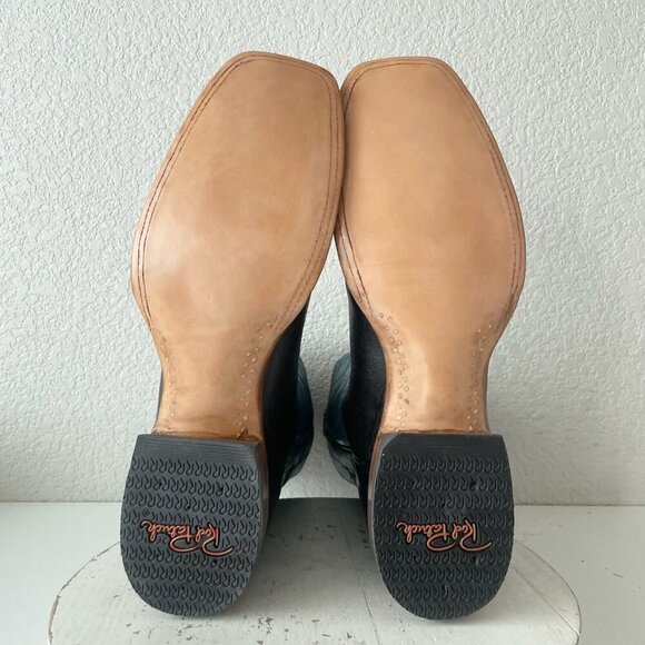 NEW Rod Patrick Mens Cowboy Boots 14A Black Ostrich Blue Top Leather Square Toe - Picture 10 of 14